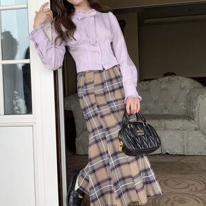 Women's Lavender Ruffle Tie-Neck Blouse